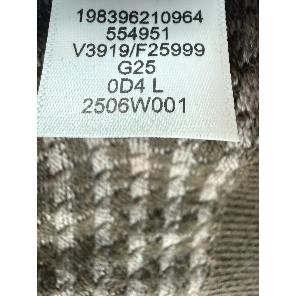 Lands' End Cardigan Mens L Brown Houndstooth Merino Wool Button Polo Sweater